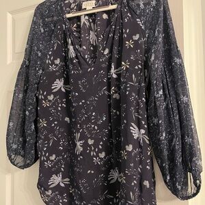 Velvet Blue Gray 3/4 Sleeve Relaxed Blouse